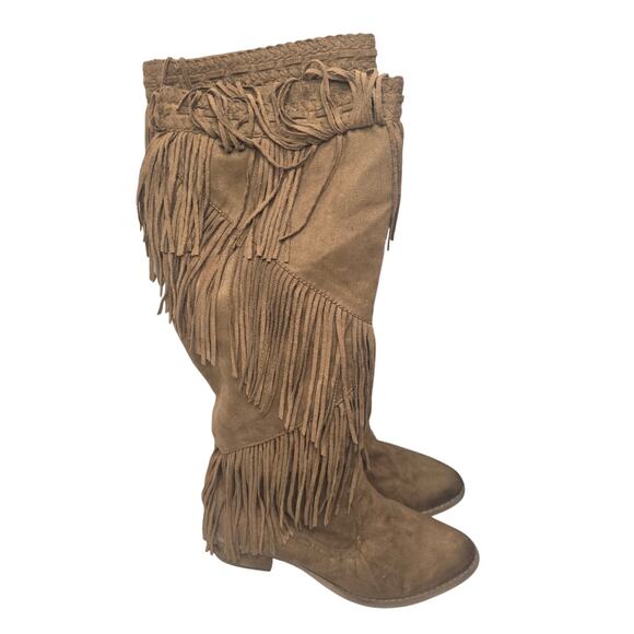 Not Rated Fringe Brown Suede Knee High Boots Festival Boho Western‎ Size 10 - Picture 3 of 5